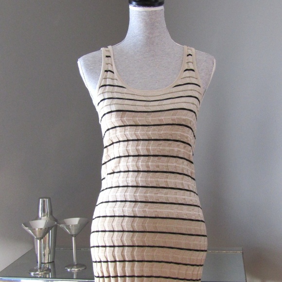 NWOT LOFT Tan White Black Knit Tank Dress Size S - Picture 2 of 5